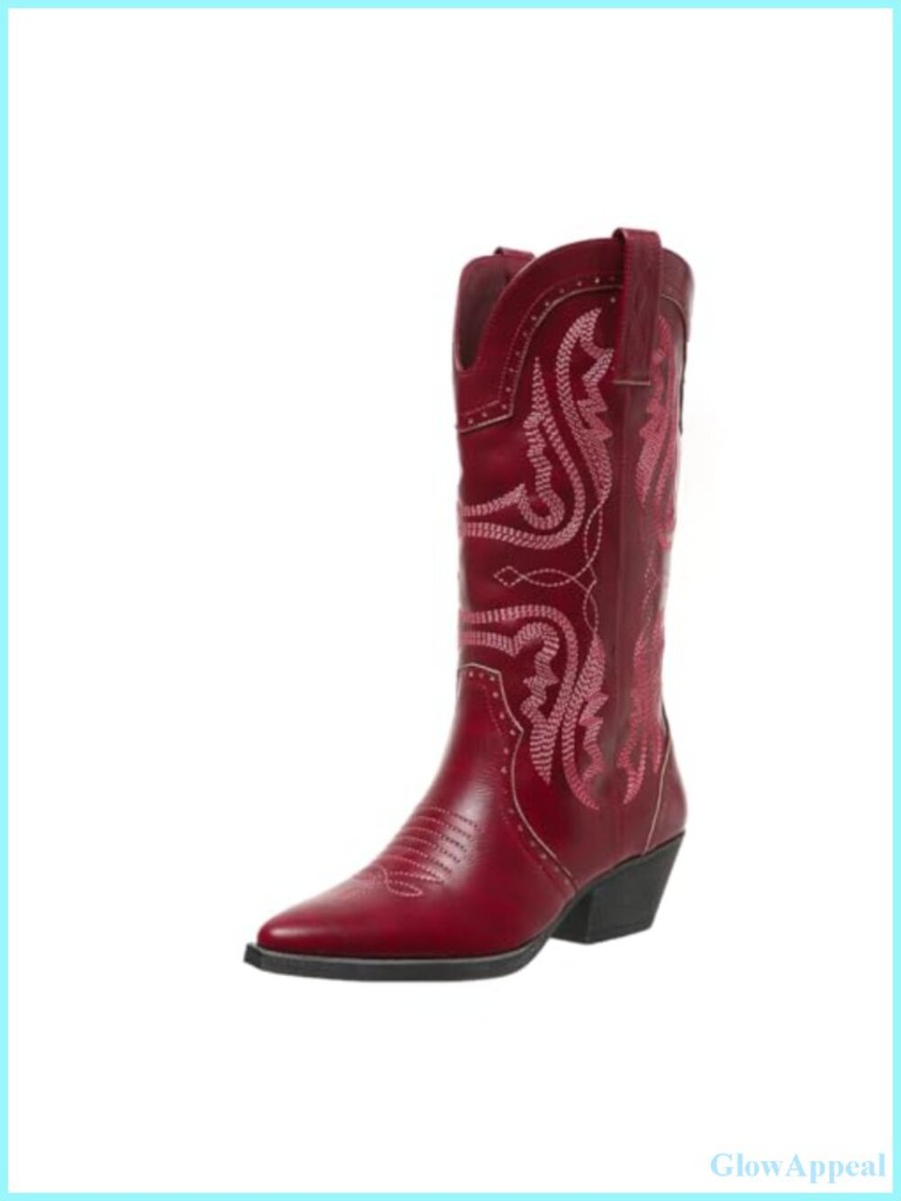Western Cowboy Boots for Women Mid Calf Faux Leather Pull On